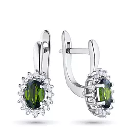 Серьги из белого золота с хромдиопсидом и бриллиантом э0905сг04200994