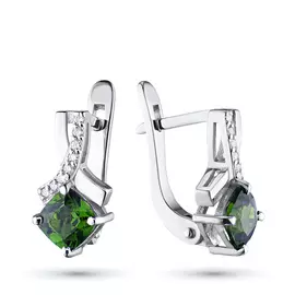 Серьги из белого золота с хромдиопсидом и бриллиантом жд09с061803х
