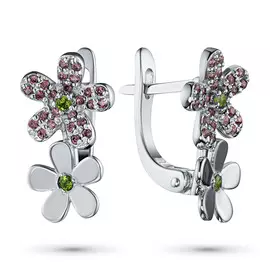 Серьги из белого золота с хромдиопсидом и гранатом э0931сг01204510