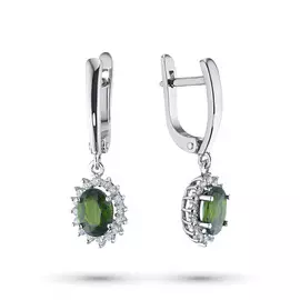 Серьги из белого золота с хромдиопсидом и бриллиантом еаа09с121652х