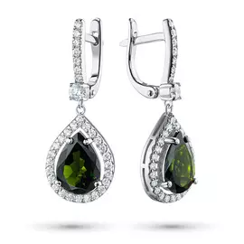 Серьги из белого золота с хромдиопсидом и бриллиантами э0936сг03210475