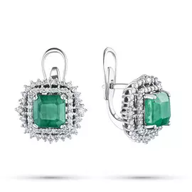 Серьги из белого золота с изумрудом и бриллиантами э0938сг04210406