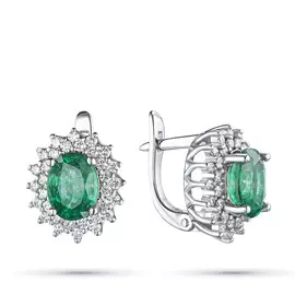 Серьги из белого золота с изумрудом и бриллиантом э0938сг04210404