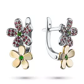 Серьги из комбинированного золота с хромдиопсидом и гранатом э1031с_0120451