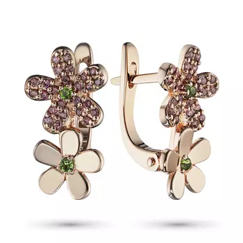 Серьги из красного золота с хромдиопсидом и гранатом э0231с_0120451