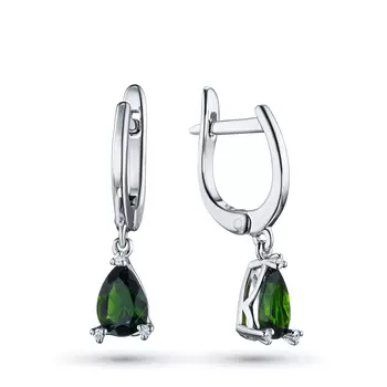 Серьги из серебра с бриллиантами и хромдиопсидами э0636сг05220410