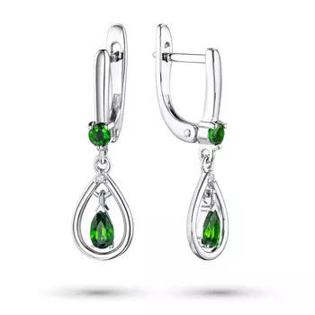 Серьги из серебра с бриллиантами и хромдиопсидами э0636сг08200368