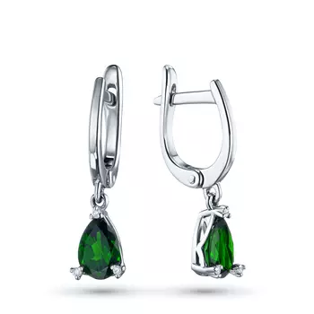 Серьги из серебра с бриллиантами и хромдиопсидами э0636сг05220409