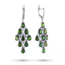 Серьги из серебра с бриллиантами и хромдиопсидом э0636сг03200353