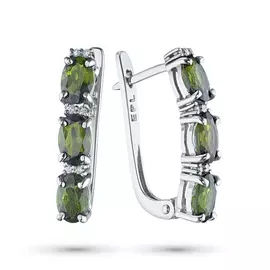 Серьги из серебра с бриллиантом и хромдиопсидом э0605сг04202750