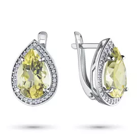 Серьги из серебра с цитрином и фианитом э0636сг04200335