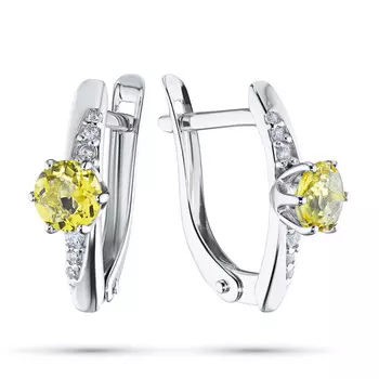 Серьги из серебра с цитрином и фианитом э0636сг04200355