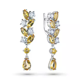 Серьги из серебра с фианитом и цитринами э0673сг04200303