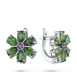 Серьги из серебра с гранатом и хромдиопсидом э0650сг09200456