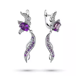 Серьги из серебра с топазами и аметистами э0630сг12193540