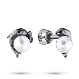 Серьги из серебра с жемчугом культивированным и фианитом э0639сг04200318