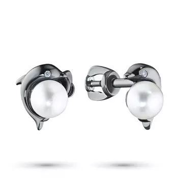 Серьги из серебра с жемчугом культивированным и фианитом э0639сг04200318