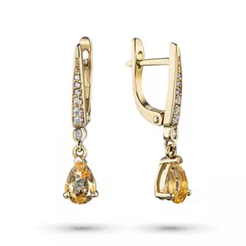 Серьги из желтого золота с бриллиантами и цитрином э0332с_1119441