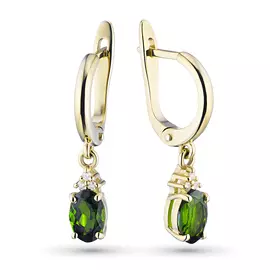 Серьги из желтого золота с бриллиантом и хромдиопсидом нал03с081710