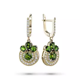Серьги из желтого золота с хромдиопсидами и бриллиантом э0336сг10194210