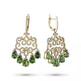 Серьги из желтого золота с хромдиопсидами и бриллиантами э0315сг11197510