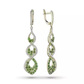 Серьги из желтого золота с хромдиопсидом и бриллиантами вг03с061901