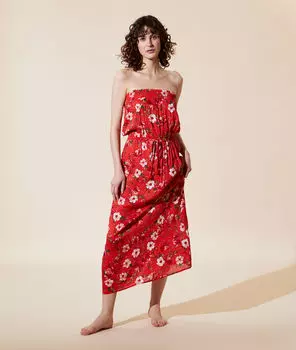 Robe longue imprimé floral - ROYALE - ROUGE - L