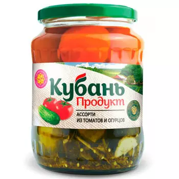 Ассорти(томаты-огурцы) кубань продукт 680 гр маринованные ст/б