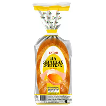 Батон на яичных желтках нарезанный 300г Свежий хлеб