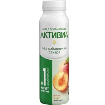 Биойогурт активия 260 г 1, 5% без сахара яблоко персик пл/бут