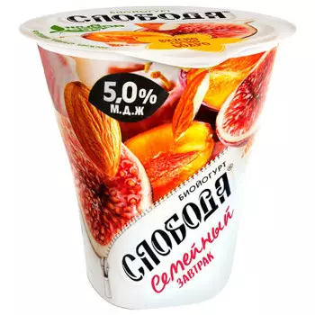 Биойогурт Cлобода 250г 5% инжир слива миндаль обогащенный лактобактериями стакан
