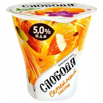 Биойогурт Cлобода 250г 5% мюсли с яблоки мандарин орехи обогащенный лактобактериями стакан