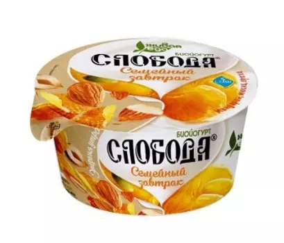 Биойогурт слобода 130 г 5% мюсли с яблоки мандарин орехи обогащенный лактобактериями стакан