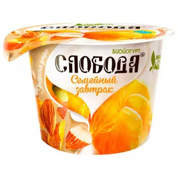Биойогурт слобода 190 г 5% мюсли с яблоки мандарин орехи обогащенный лактобактериями стакан