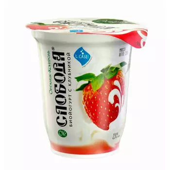 Биойогурт слобода 290г 2,9% клубника стакан