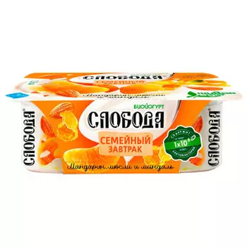 Биойогурт Слобода 500г 5% семейный завтрак мюсли с яблоком, мандарином и орехами