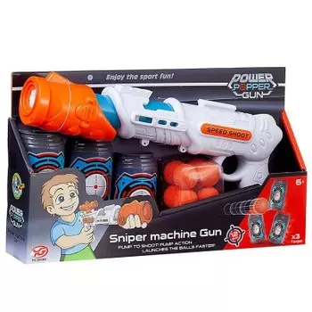 Бластер джунфа снайперский с 12 мягкими шариками и 3 банками-мишенями wg-11236