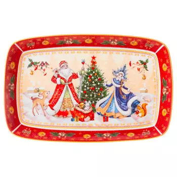 Блюдо 30*19*4 см Lefard дед мороз и снегурочка прямоугольное красное 85-1725