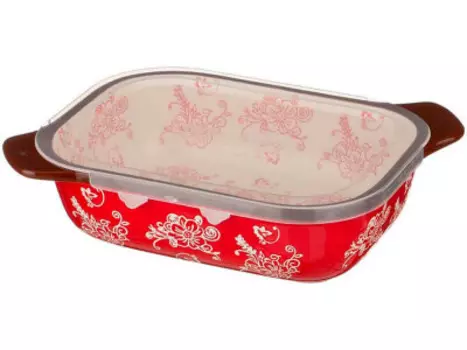 Блюдо для запекания с крышкой 26*17 *7см керамика красный 536-154