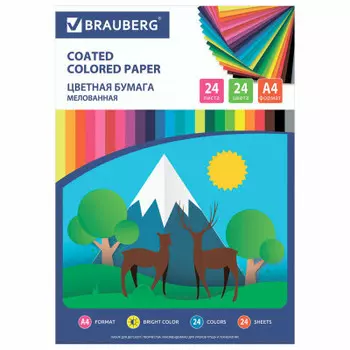 Бумага цветная Brauberg 24цв 24л природа а4 мелованная 111329