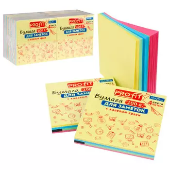 Бумага для заметок Profit с клеевым краем 4цв 76х76мм 100л пастель зс-1561