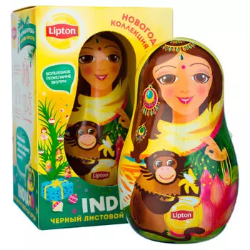 Чай Lipton 30г новогодняя игрушка матрешка с листовым чаем