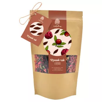 Чай сибирский кедр 40 г черный с малиной и клюквой