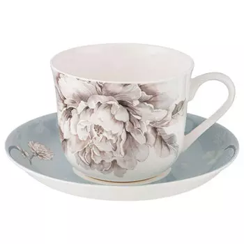 Чайная пара 500мл Lefard белый цветок голубая 415-2119