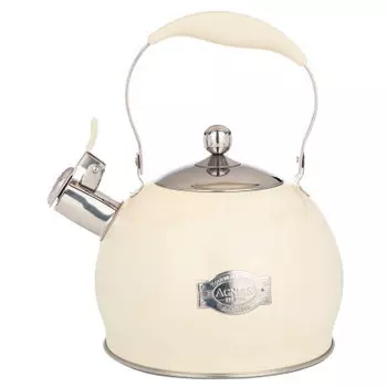 Чайник 3 л агнесс кремовый со свистком индукционное капсульное дно складывающаяся ручка