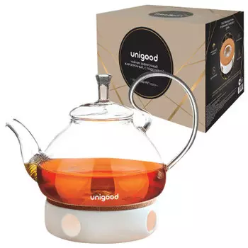 Чайник заварочный Unigood 1 л стеклянный c подставкой