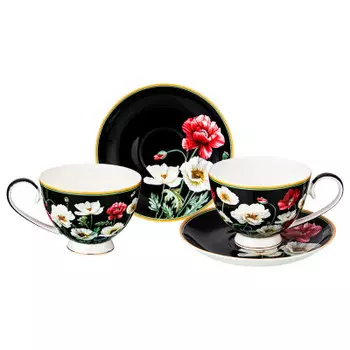 Чайный набор 4пр 2 персоны 250мл Lefard маки черный 104-606