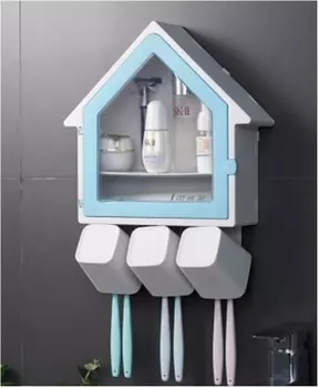 Держатель многофункциональный настенный Тут Просто 29*12*30см белый/голубой