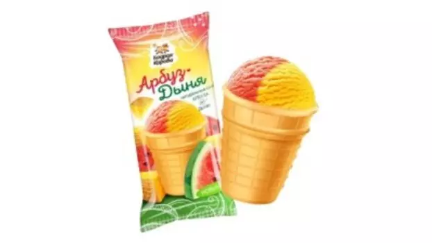 Десерт замороженный бодрая корова 80 г парфе арбуз дыня в вафельном стаканчике