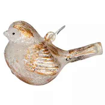 Елочное украшение 8см птичка молочно-белая матовая стекло sygb18-108